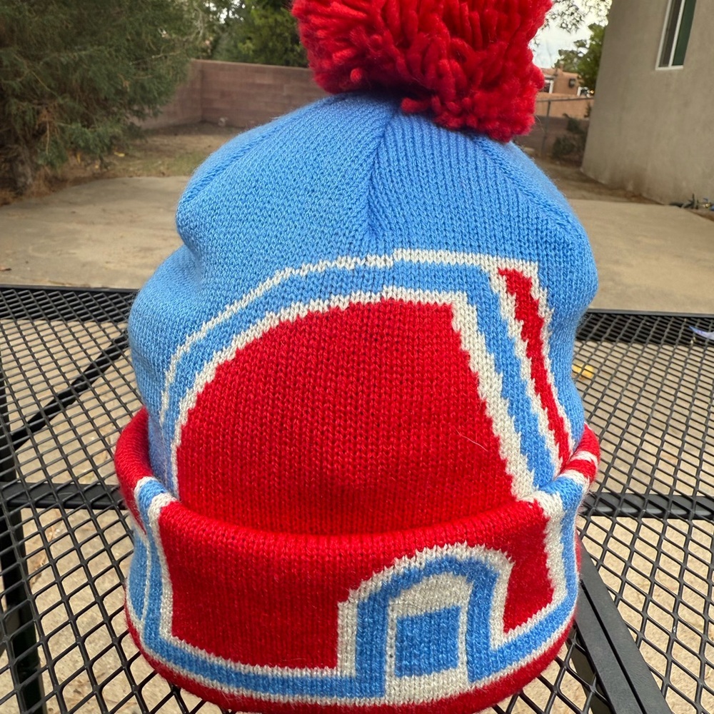 Blue and Red Pom-Pom Beanie - Picture 2 of 4